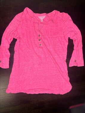 Lilly Pulitzer 100% linen 3/4 sleeve top in pink size xs